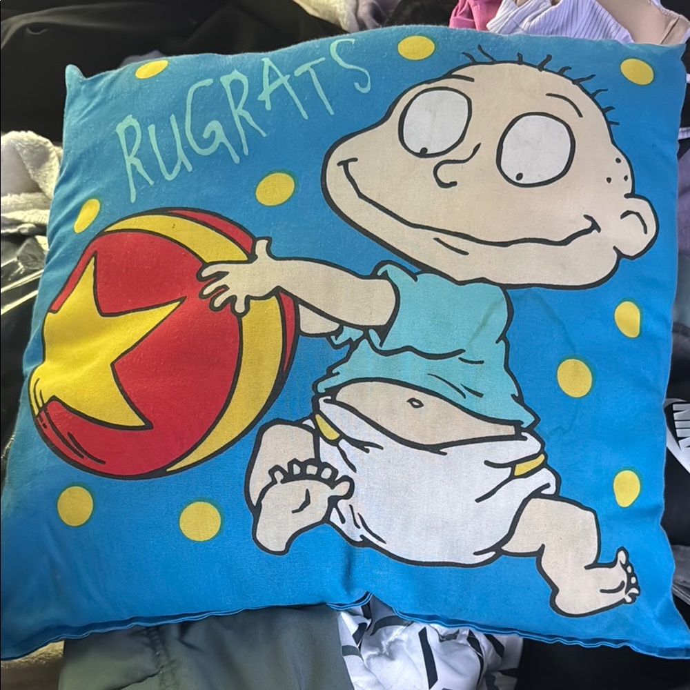 Rugrats Cartoon Pillow with Blue and Yellow Design